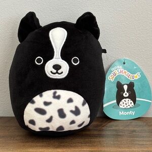 NWT Squishmallows 2022 MONTY the Border Collie Black White Dog 5" Plush S5 #1591